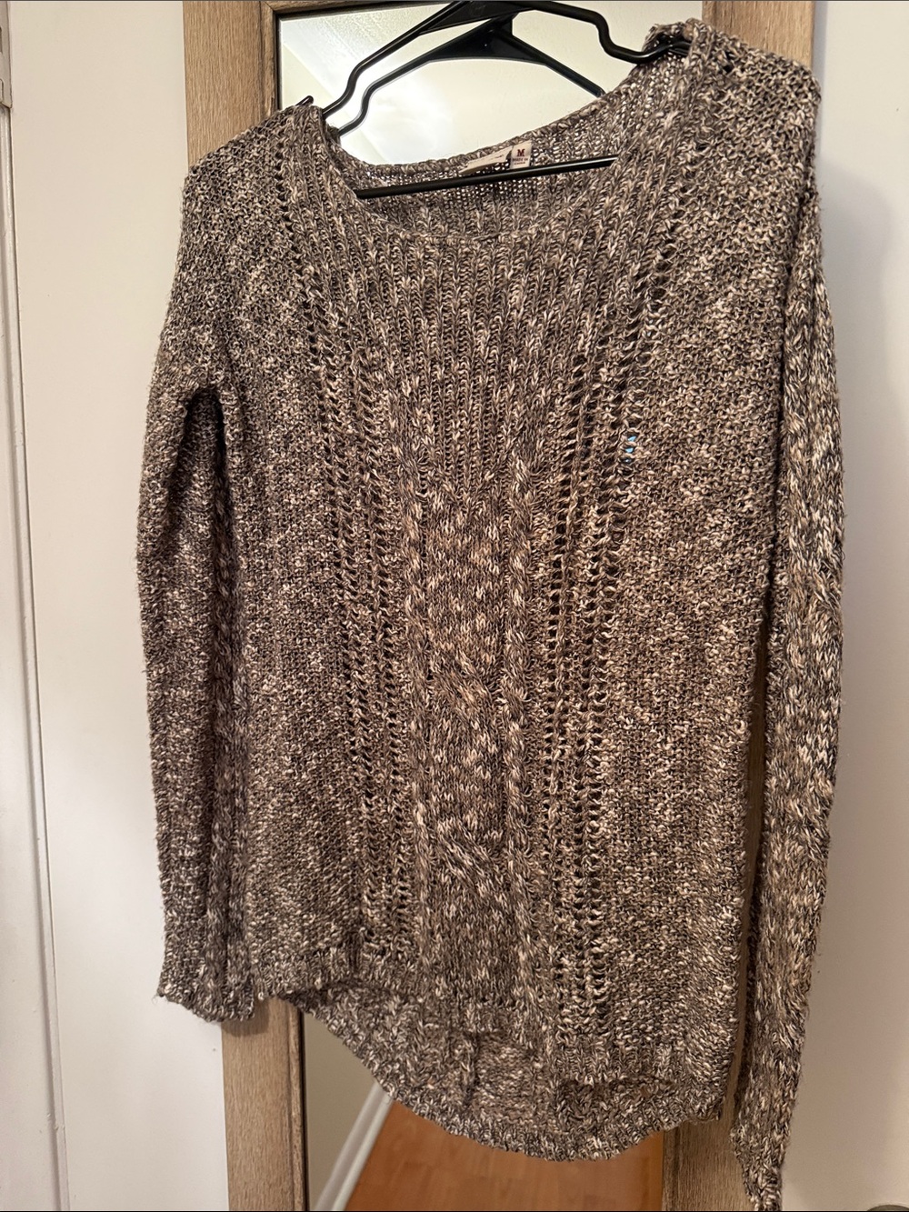 Mudd Gray Marled Cable Knit Scoop Neck Sweater